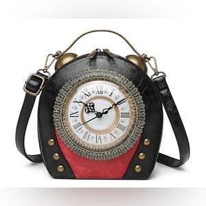 Women Classic Retro Clock Shaped Crossbody Shoulder Bag Handbag